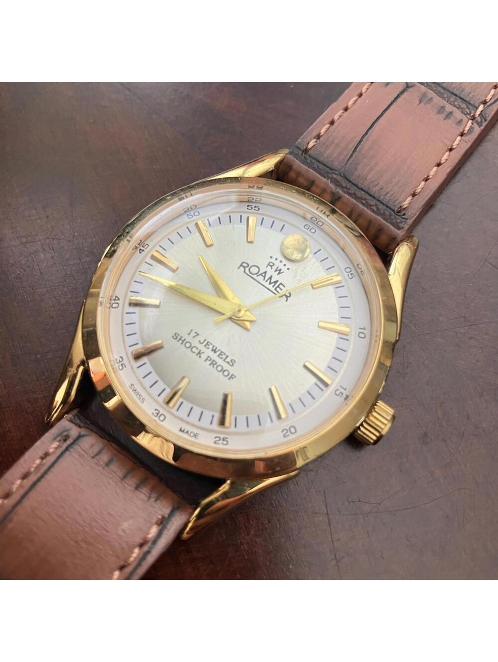 RARE‎ Roamer AM014 Mechanical Men's Leather 1970s Watch